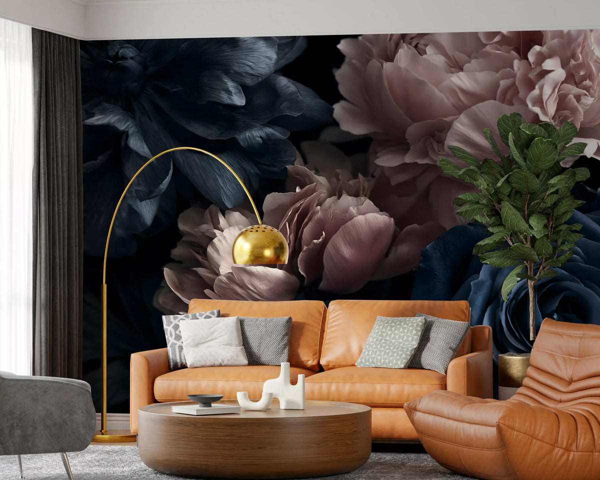 Midnight Peony and Rose Bloom Wall Mural