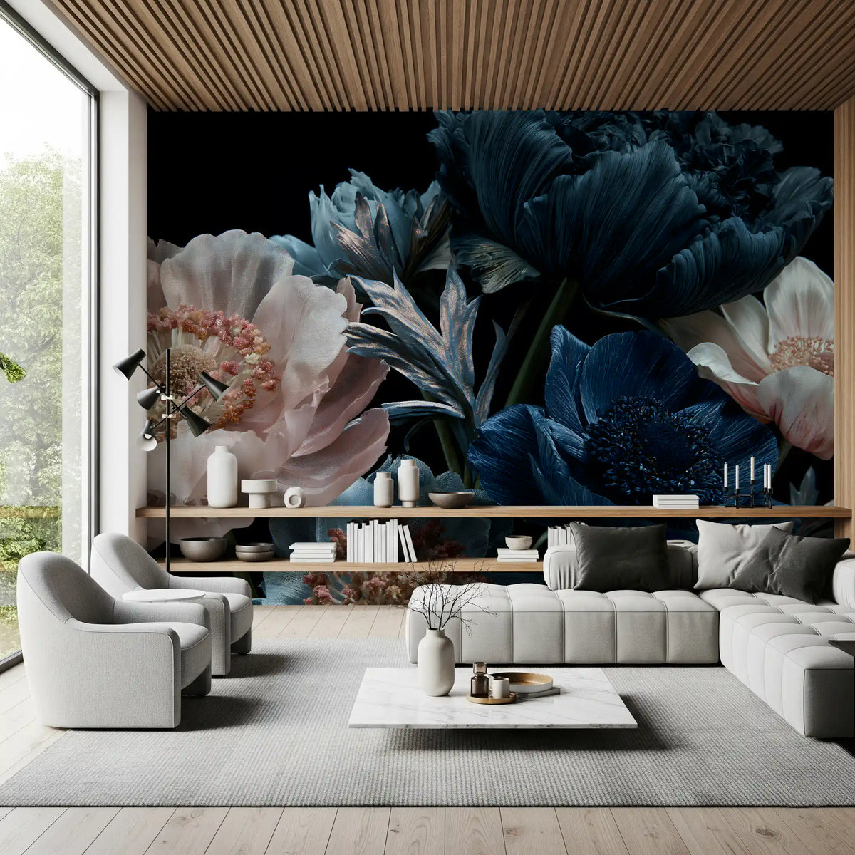 Midnight Peony Bouquet Wall Mural
