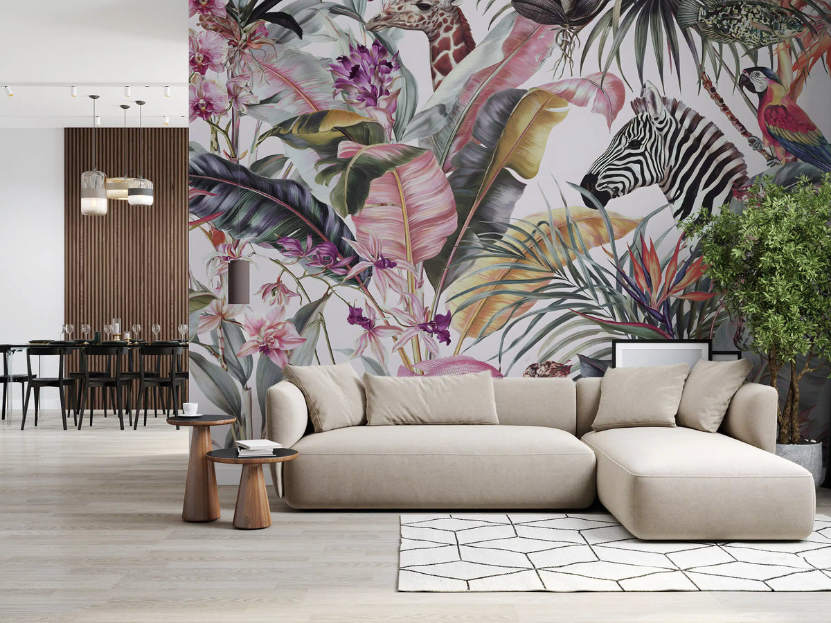 Exotic Fauna and Lush Flora Mural Wall Mural