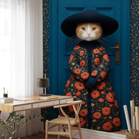 Royal Feline in Poppy Print Attire Wall Mural