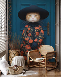 Royal Feline in Poppy Print Attire Wall Mural