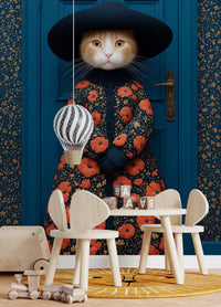 Royal Feline in Poppy Print Attire Wall Mural