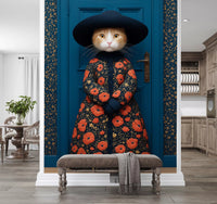 Royal Feline in Poppy Print Attire Wall Mural