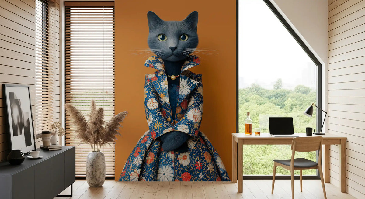 Sophisticated Feline in Floral Finery Wall Mural