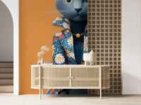 Sophisticated Feline in Floral Finery Wall Mural
