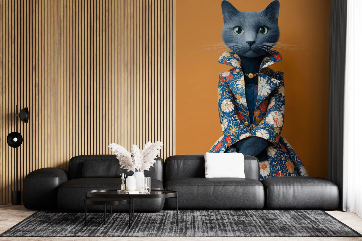 Sophisticated Feline in Floral Finery Wall Mural