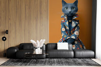Sophisticated Feline in Floral Finery Wall Mural