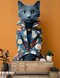 Sophisticated Feline in Floral Finery Wall Mural