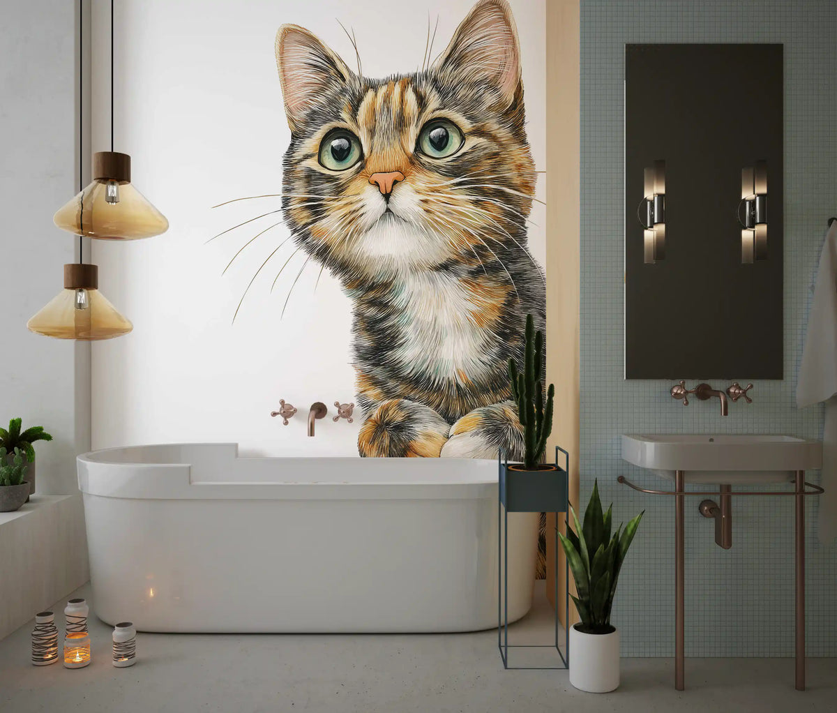 Curious Cat Illustration Wall Mural