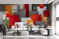 Geometric Red and Grey Block Composition Wall Mural