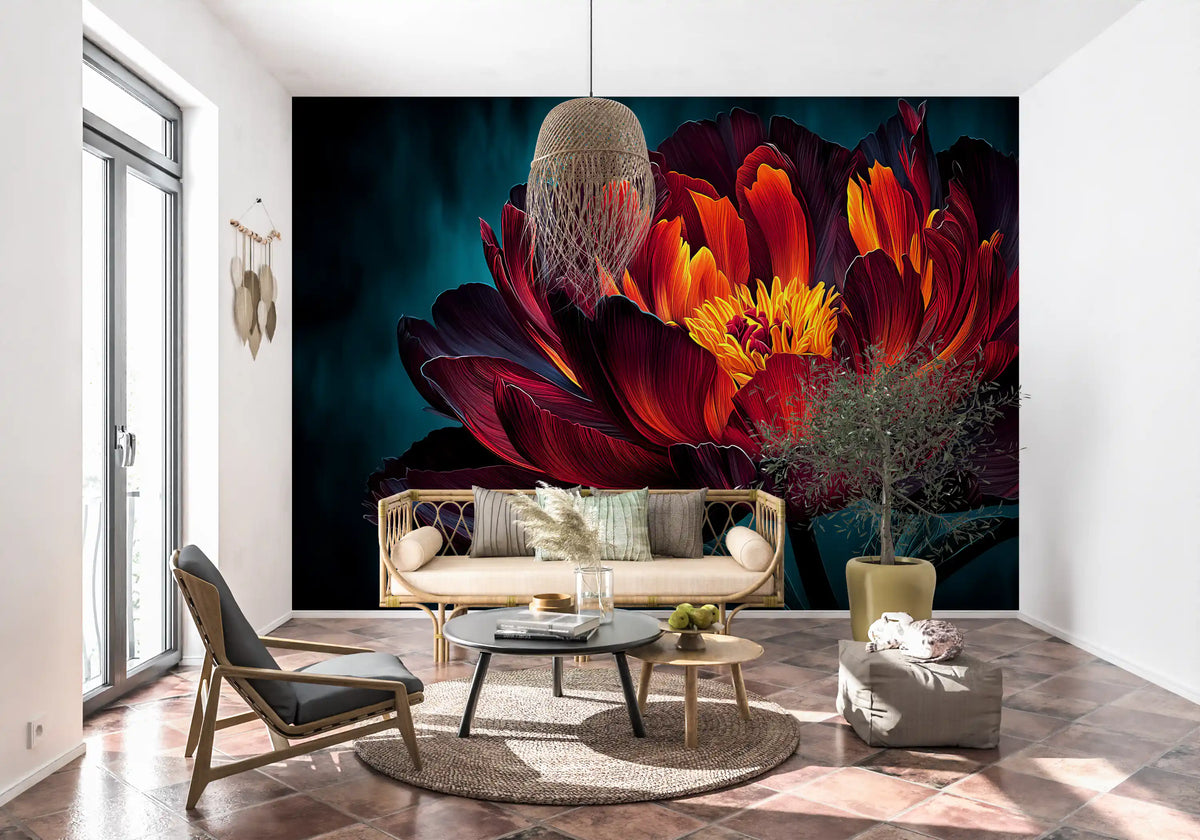 Fiery Crimson Peony Bloom Wall Mural