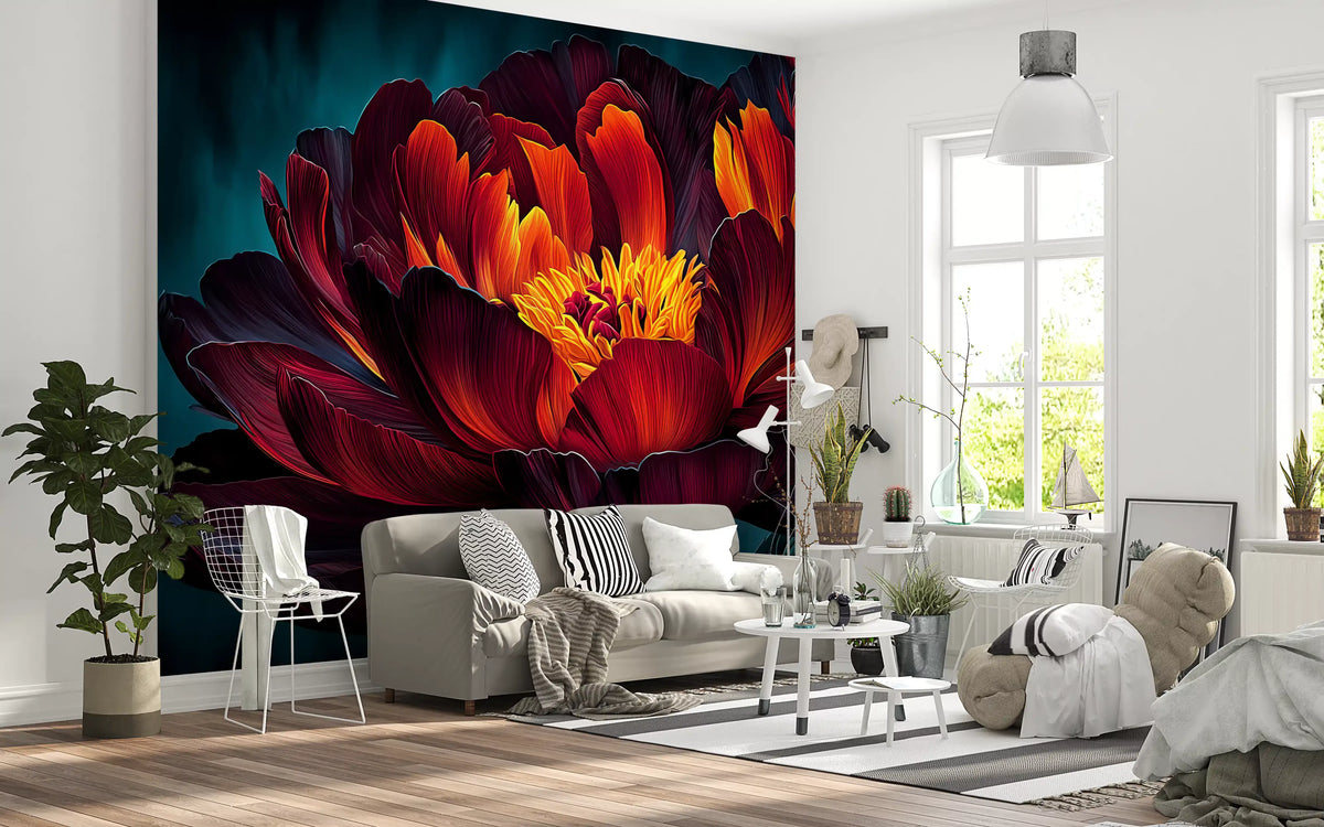 Fiery Crimson Peony Bloom Wall Mural