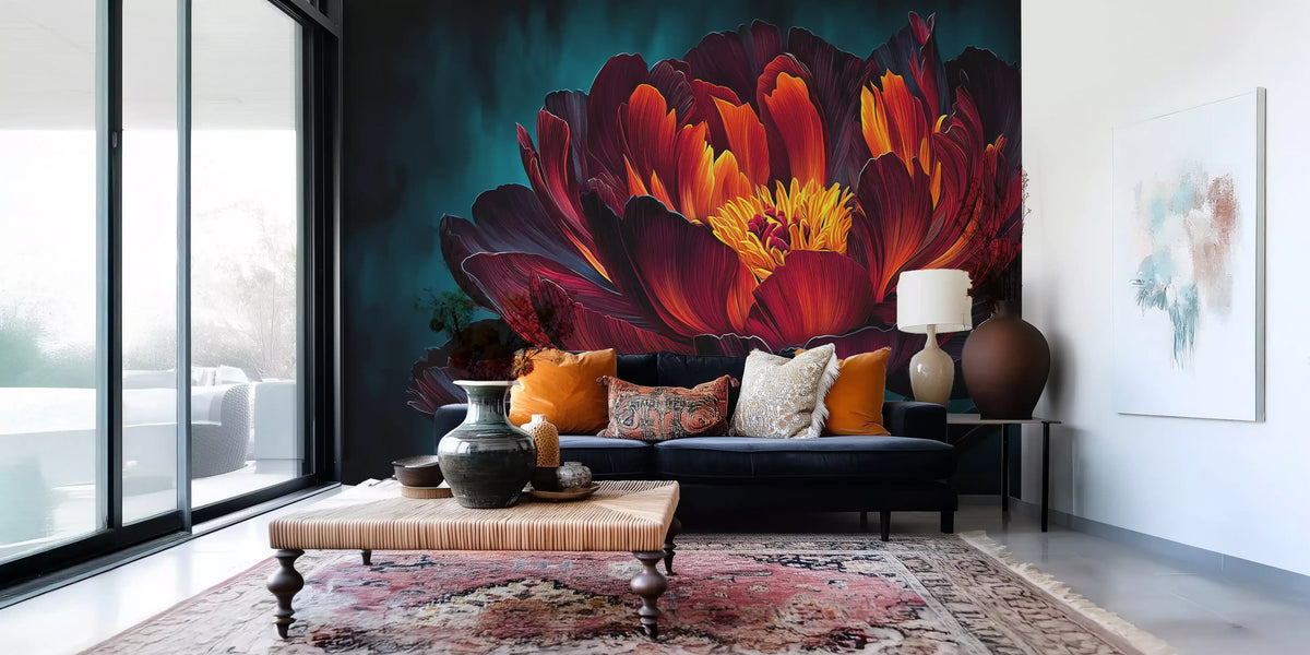 Fiery Crimson Peony Bloom Wall Mural