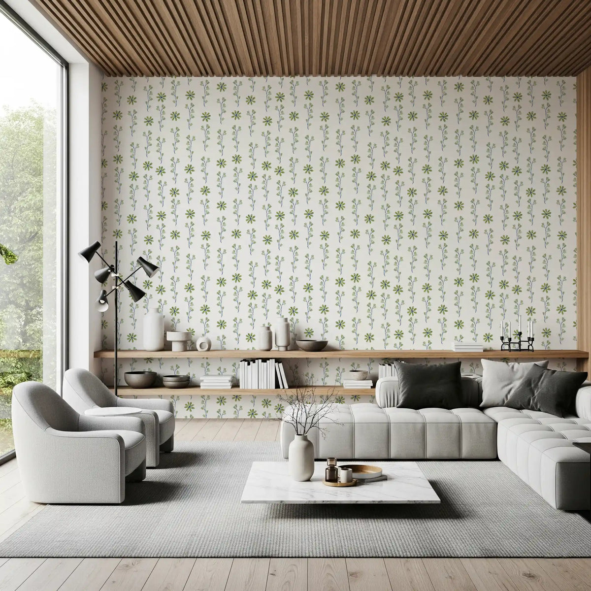 Minimalist Green Sprig Botanical Wallpaper⁠
