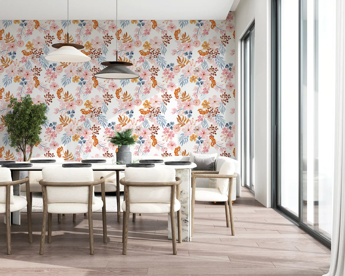 Whimsical Blush and Copper Flora Wallpaper⁠