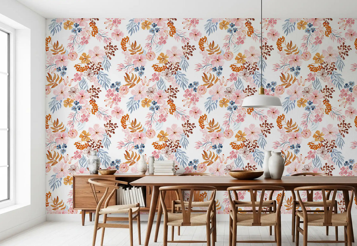 Whimsical Blush and Copper Flora Wallpaper⁠
