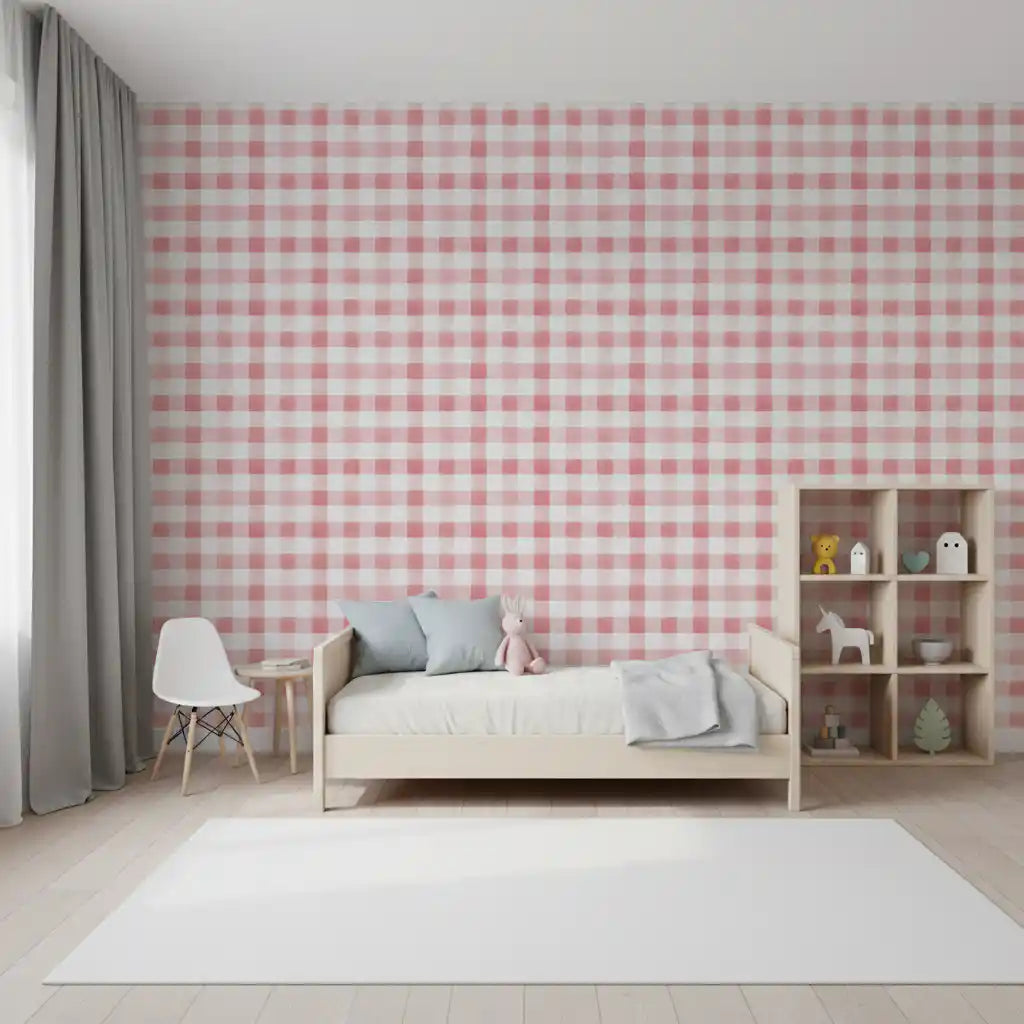 Blush Checked Grid Art Wallpaper⁠