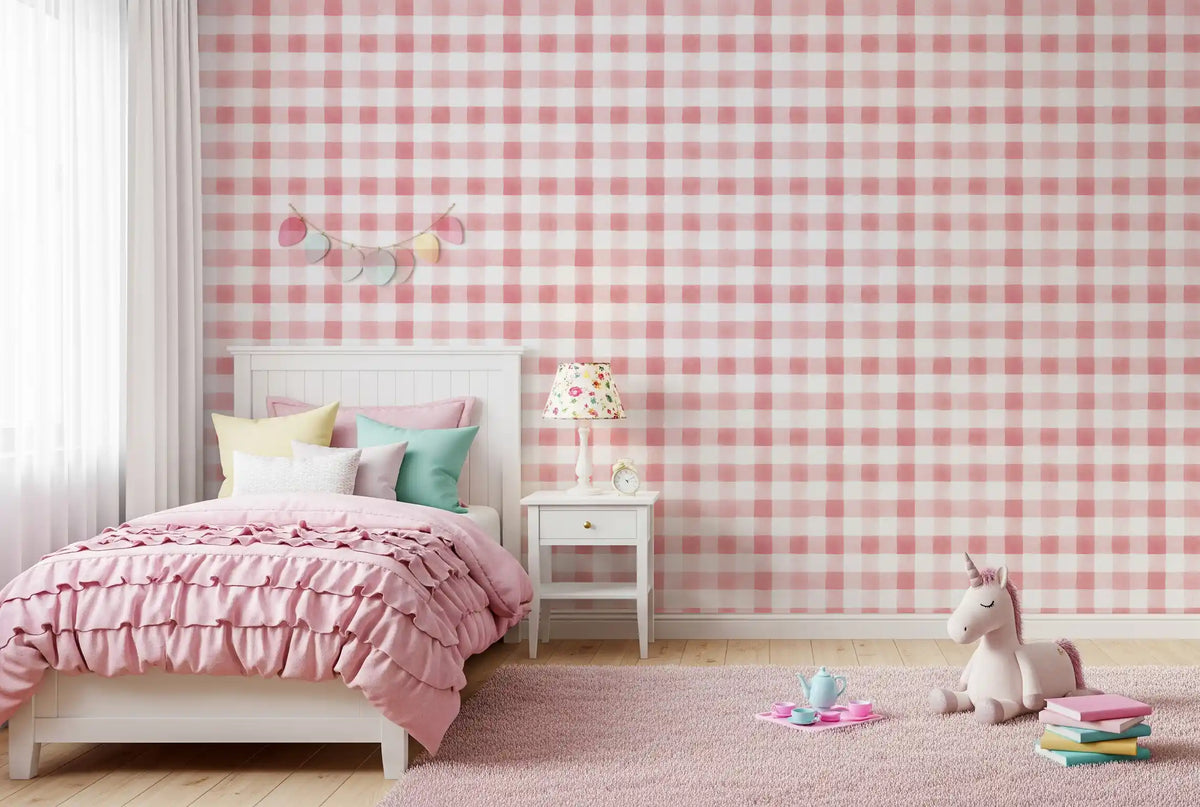 Blush Checked Grid Art Wallpaper⁠