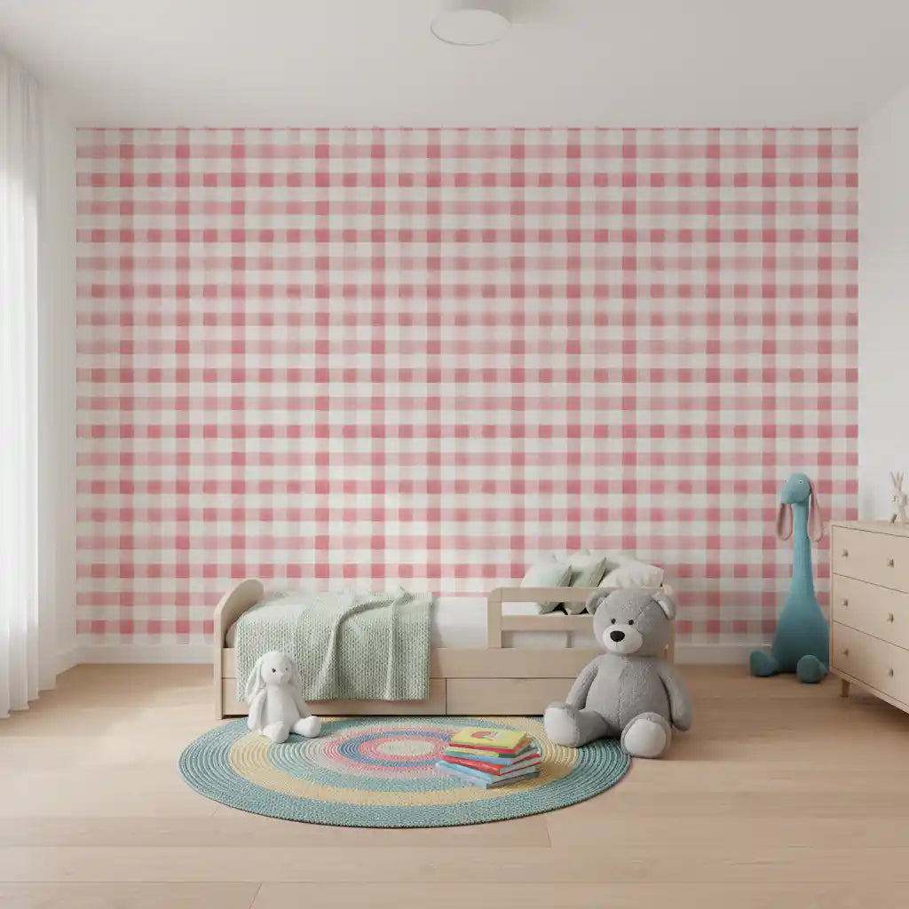 Blush Checked Grid Art Wallpaper⁠