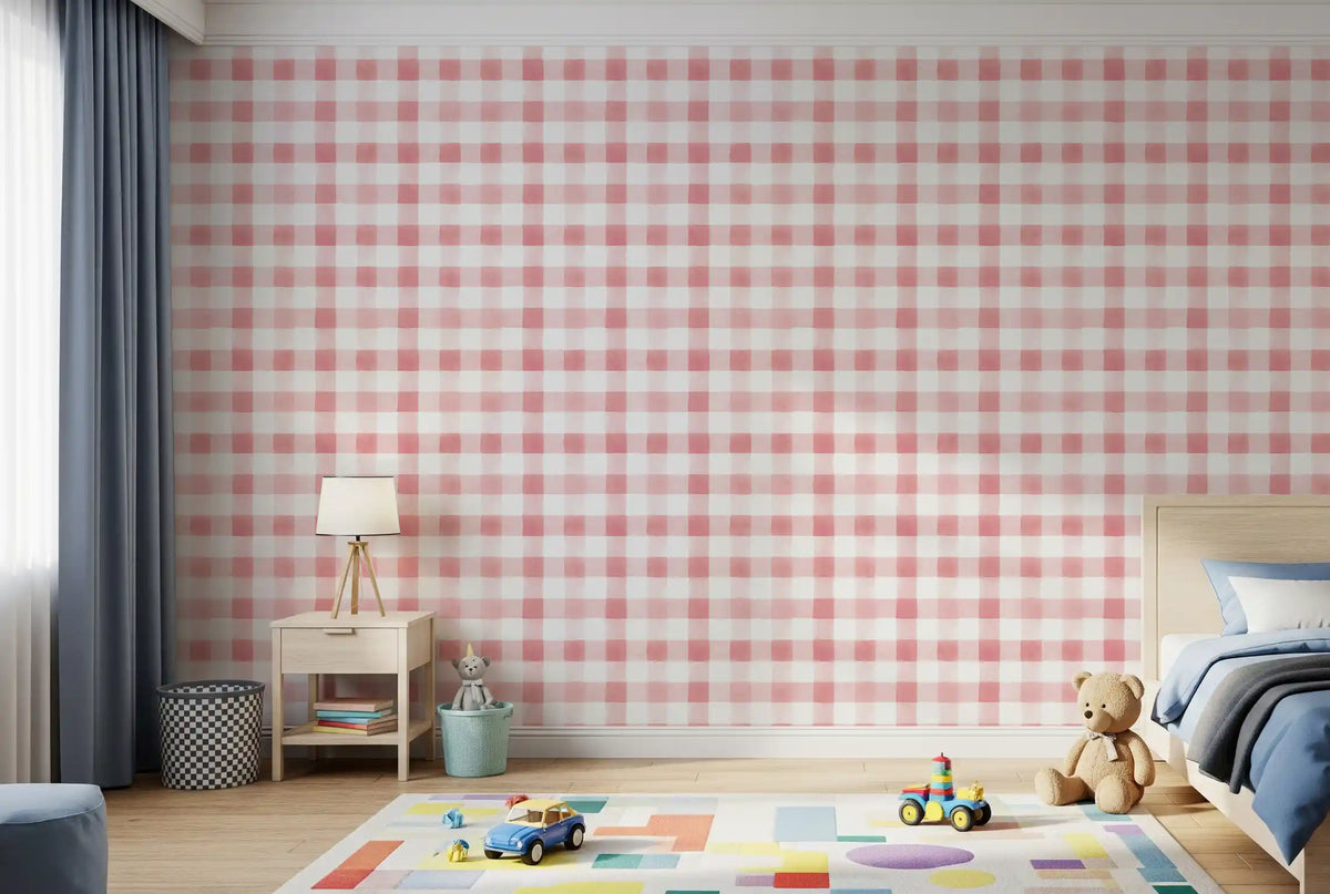Blush Checked Grid Art Wallpaper⁠