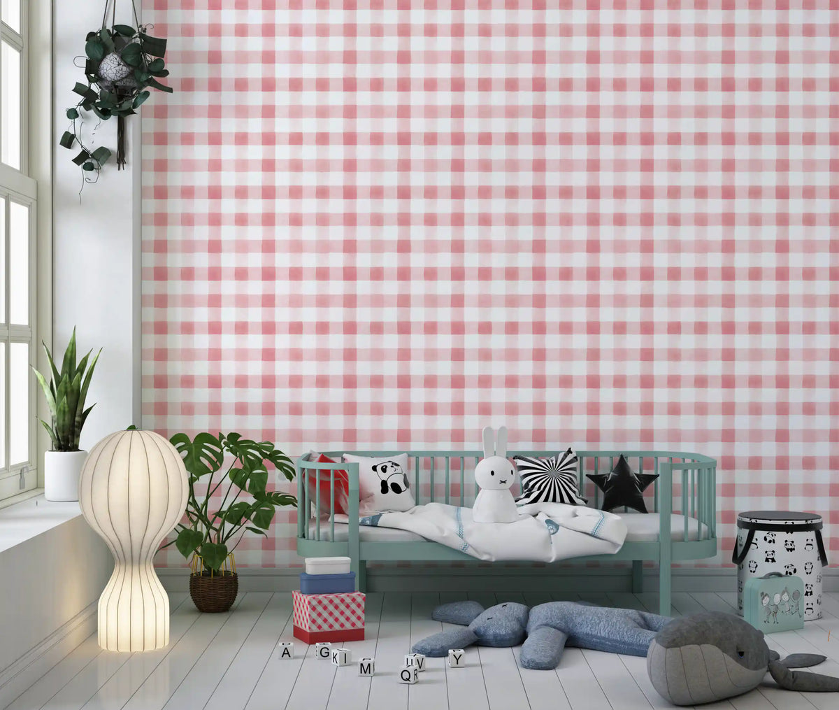 Blush Checked Grid Art Wallpaper⁠
