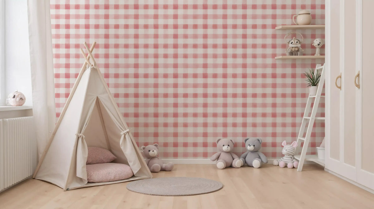 Blush Checked Grid Art Wallpaper⁠