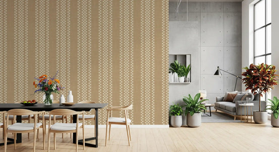 Ticking Checker Stripes - Beige Canvas Wallpaper⁠
