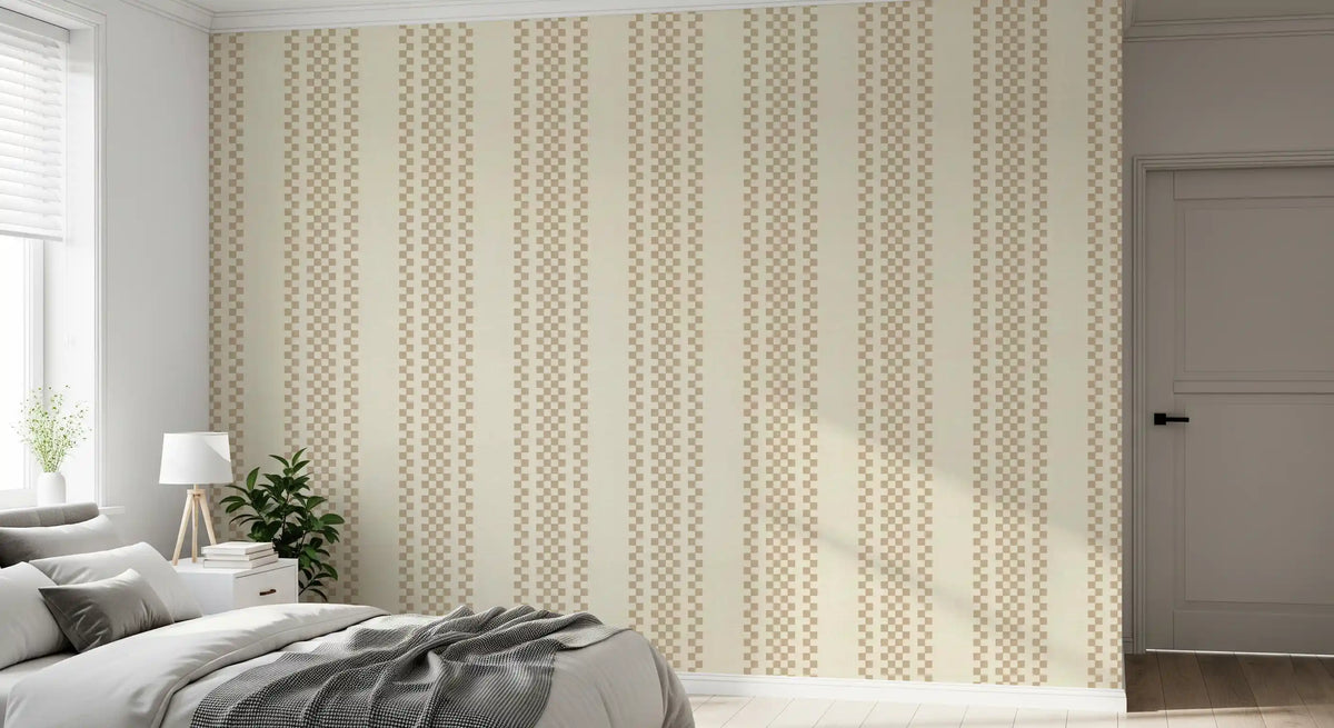 Ticking Checker Stripes - Beige Wallpaper⁠