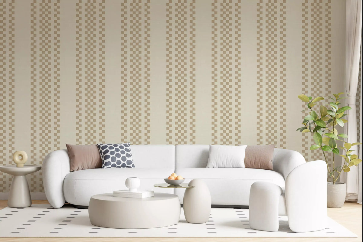 Ticking Checker Stripes - Beige Wallpaper⁠