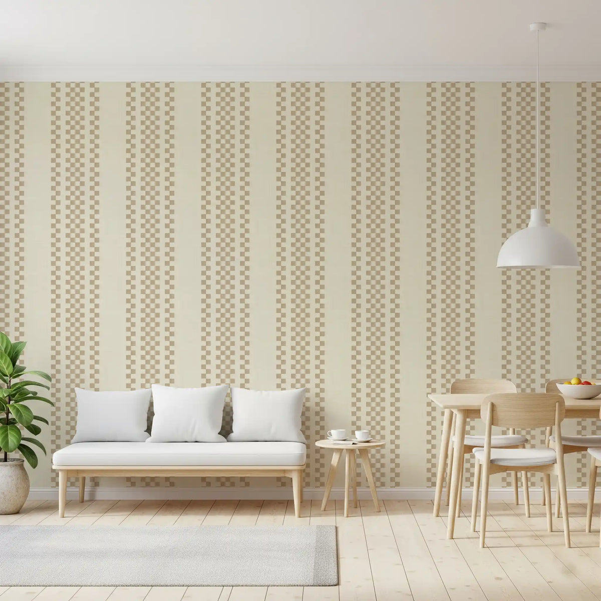 Ticking Checker Stripes - Beige Wallpaper⁠