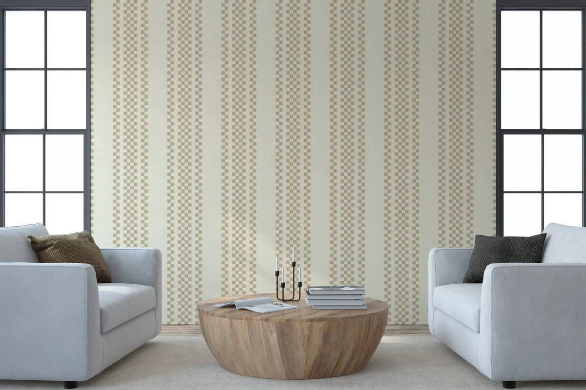 Ticking Checker Stripes - Beige Wallpaper⁠