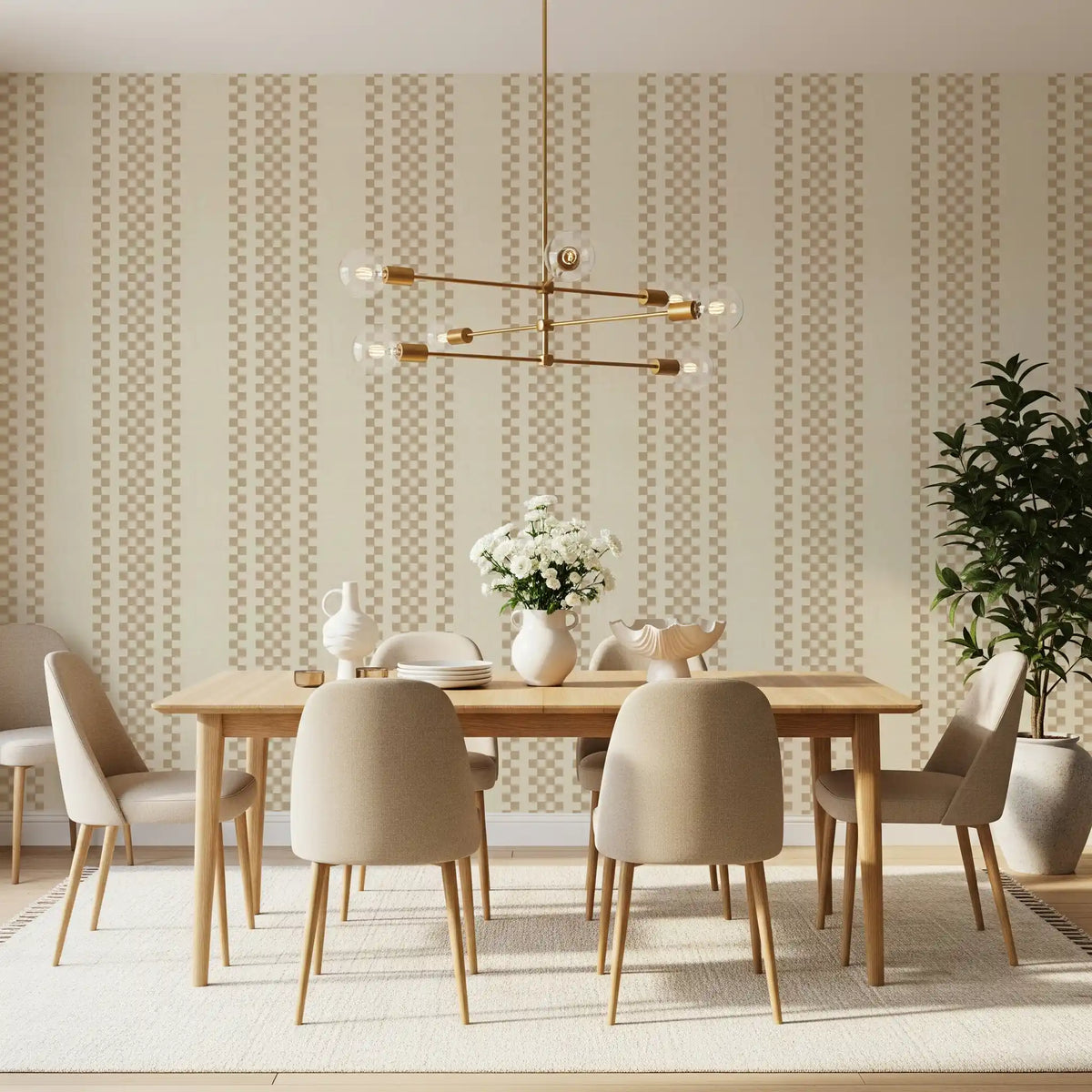 Ticking Checker Stripes - Beige Wallpaper⁠