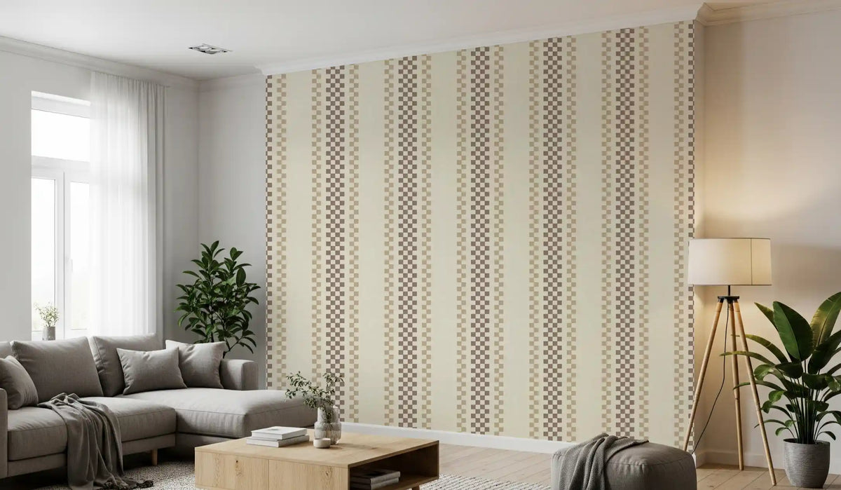 Ticking Checker Stripes - Chocolate & Beige Wallpaper⁠