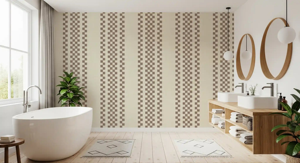 Ticking Checker Stripes - Chocolate Wallpaper⁠