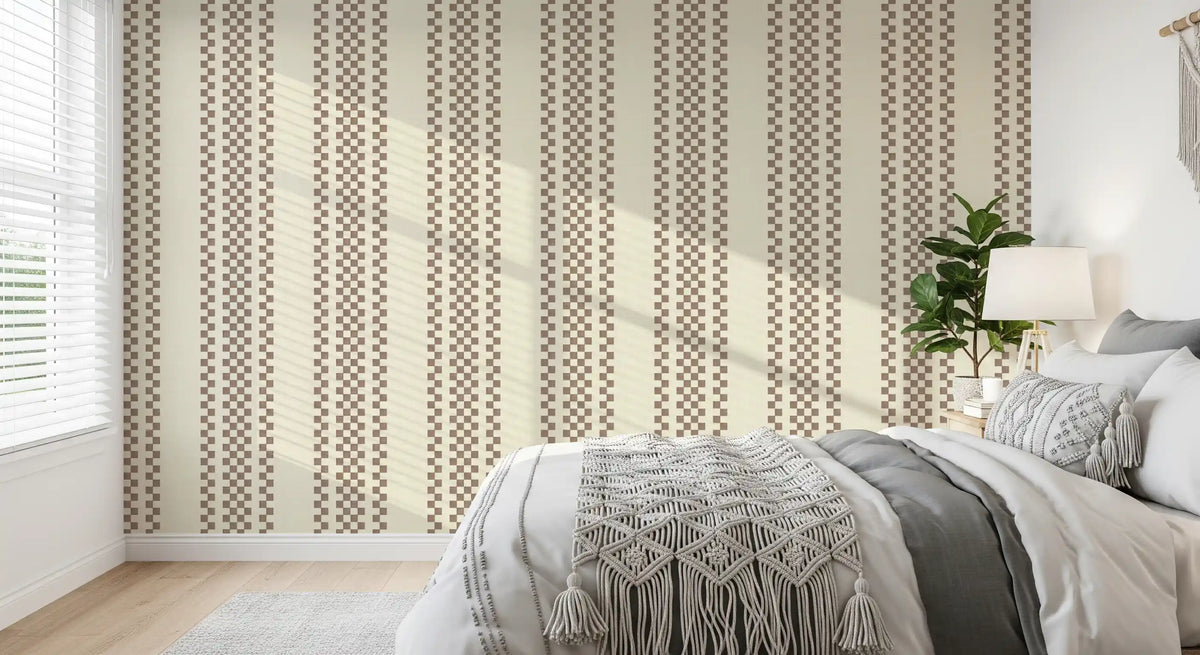 Ticking Checker Stripes - Chocolate Wallpaper⁠