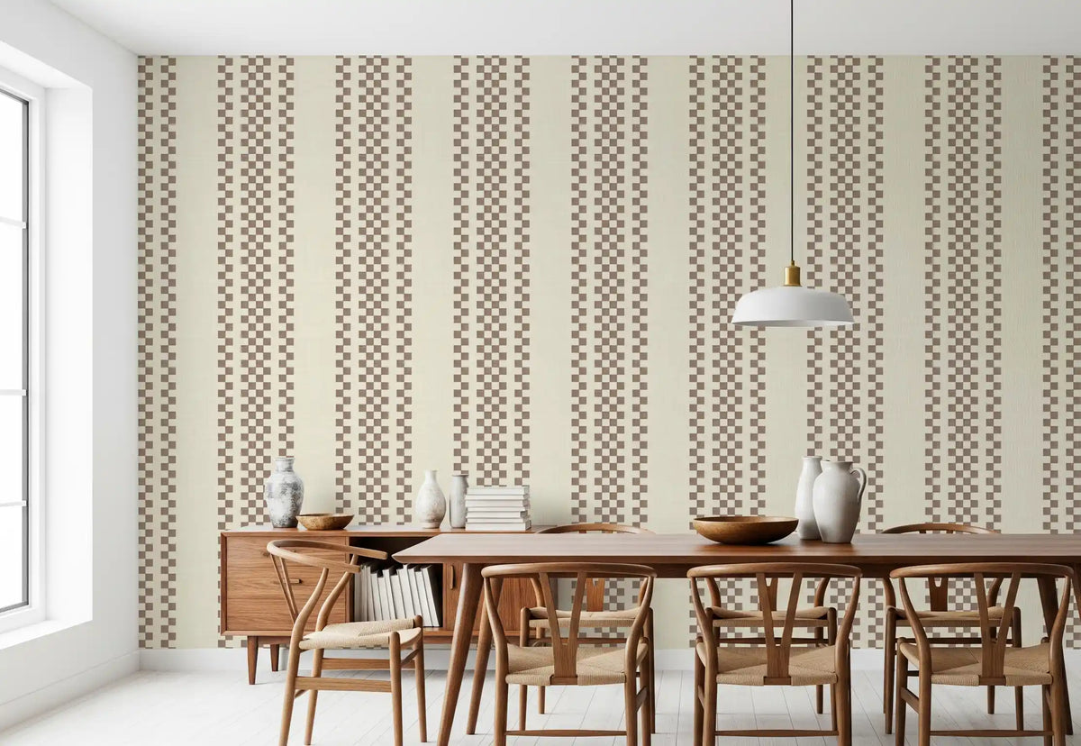 Ticking Checker Stripes - Chocolate Wallpaper⁠