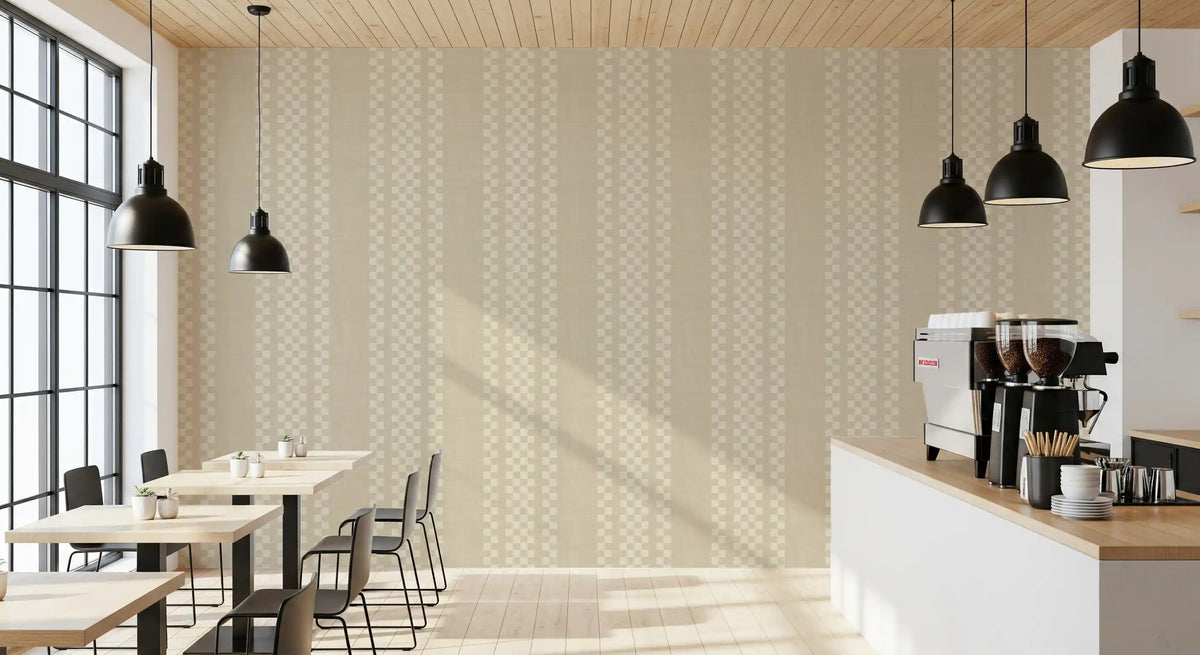 Ticking Checker Stripes - Cream Canvas Wallpaper⁠