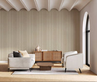 Ticking Checker Stripes - Cream Canvas Wallpaper⁠