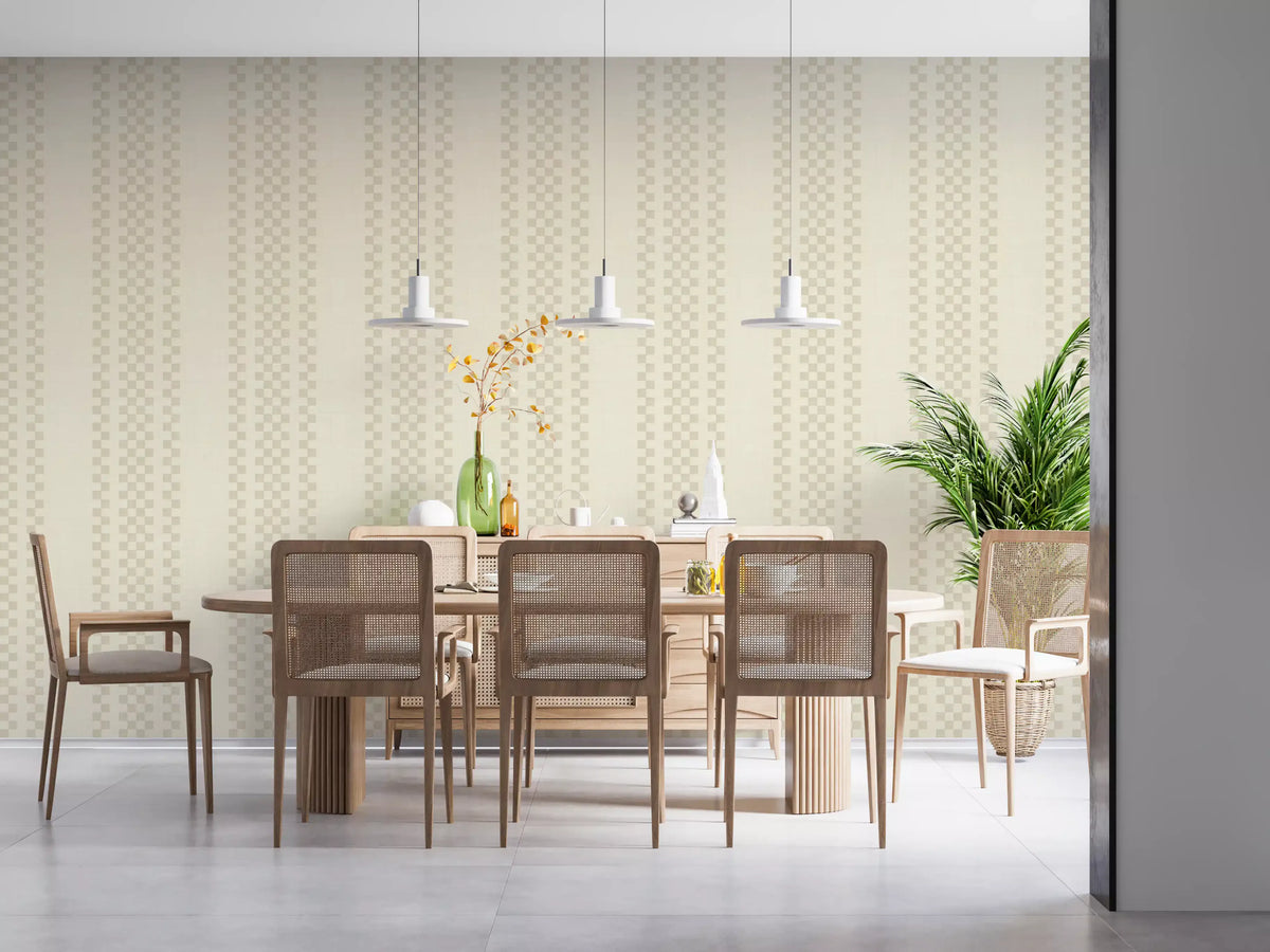 Ticking Checker Stripes - Cream Wallpaper⁠