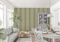 Ticking Checker Stripes - Sage Canvas Wallpaper⁠