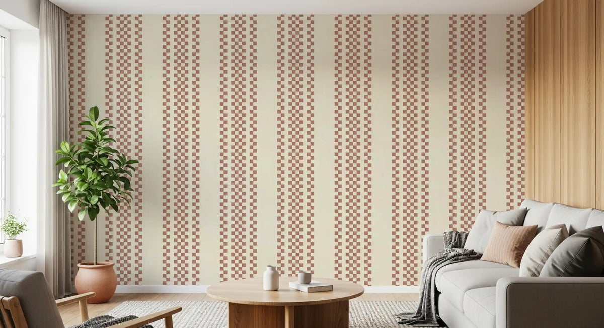 Ticking Checker Stripes - Terracotta Wallpaper⁠