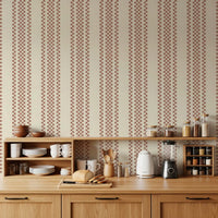 Ticking Checker Stripes - Terracotta Wallpaper⁠