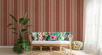 Ticking Checker Stripes - Terracotta Canvas Wallpaper⁠