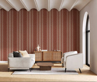 Ticking Checker Stripes - Terracotta Canvas Wallpaper⁠