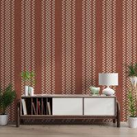 Ticking Checker Stripes - Terracotta Canvas Wallpaper⁠