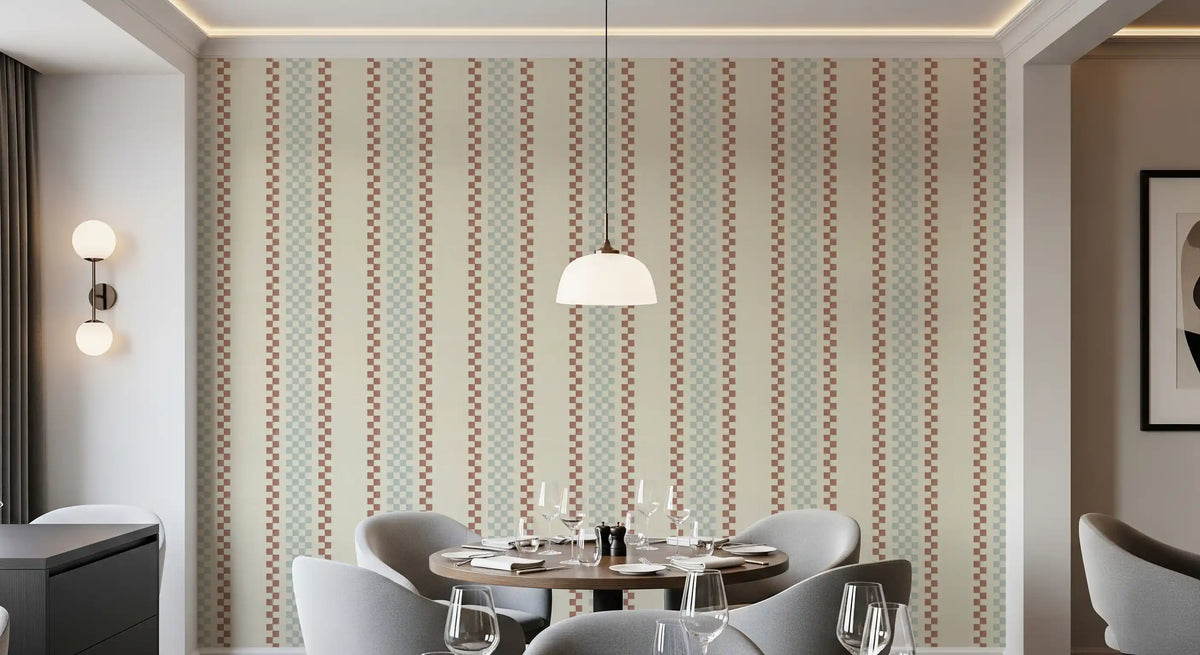 Ticking Checker Stripes - Watery & Terracotta Wallpaper⁠
