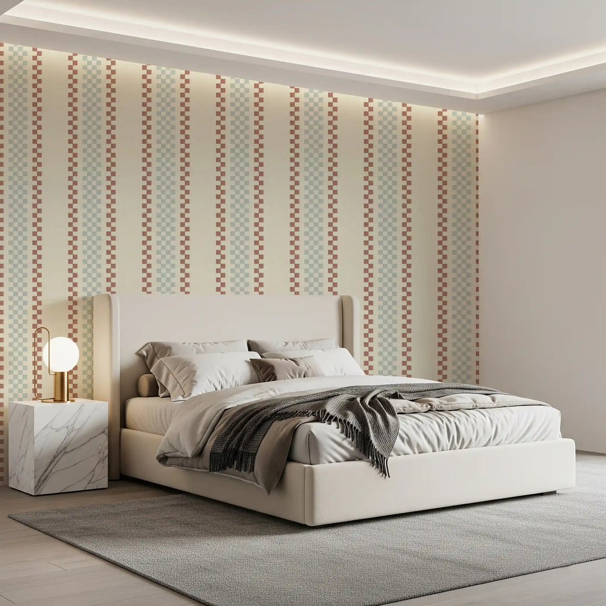 Ticking Checker Stripes - Watery & Terracotta Wallpaper⁠