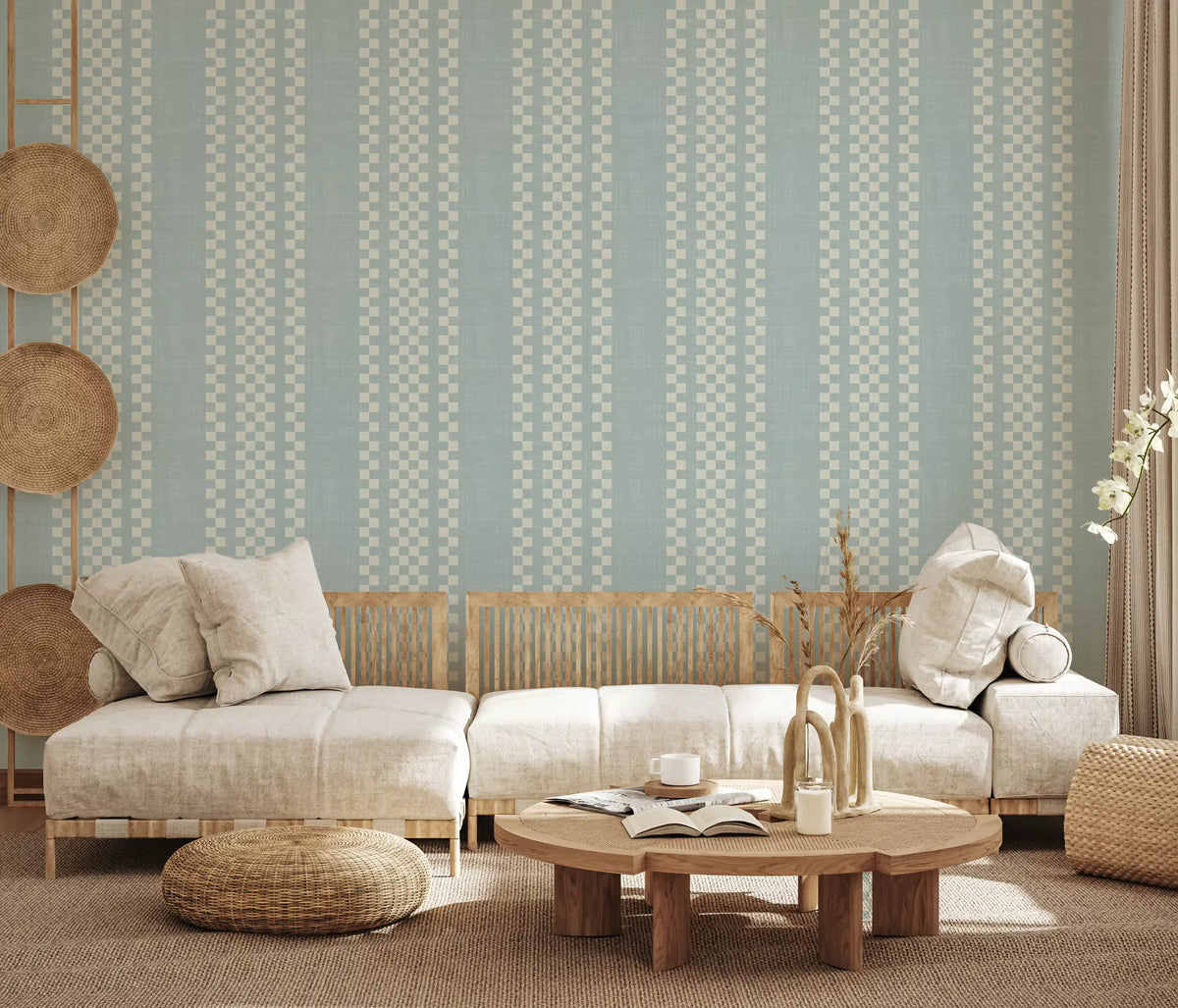 Ticking Checker Stripes - Watery Canvas Wallpaper⁠