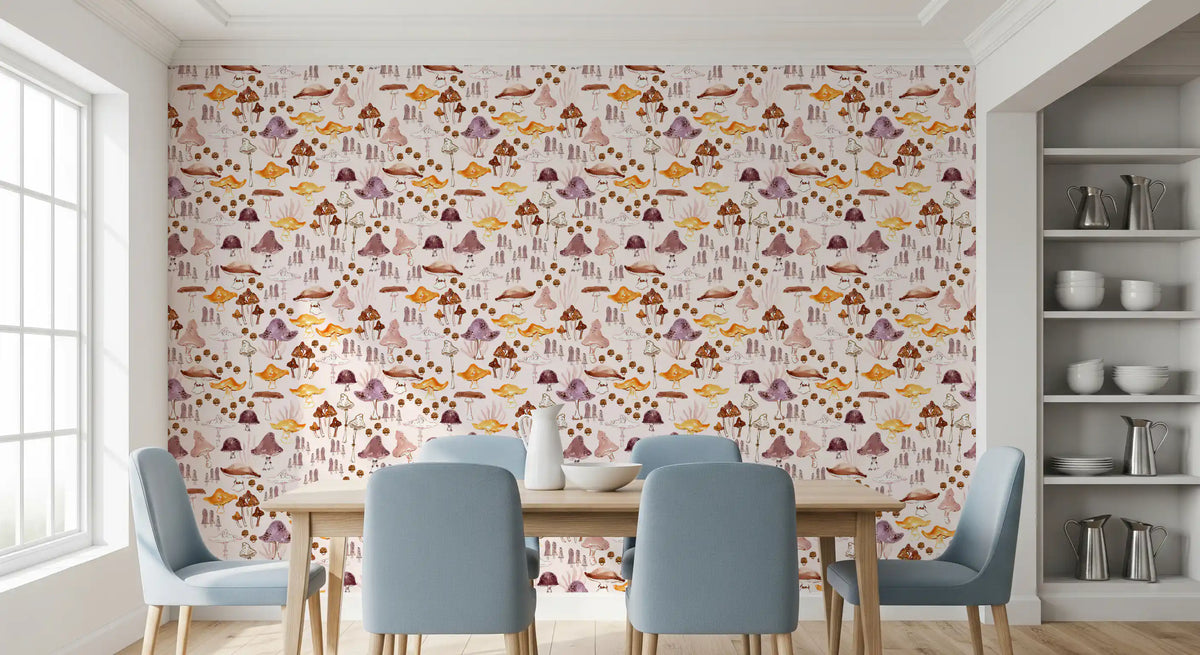 Watercolor Woodland Mushroom Pattern Wallpaper⁠