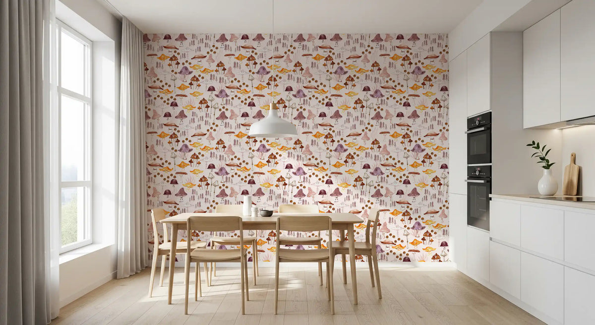 Watercolor Woodland Mushroom Pattern Wallpaper⁠